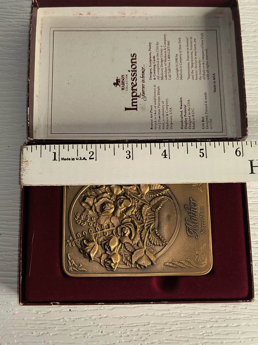 Mother Plaque with Rose Relief - Gold Tone